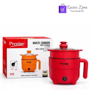 Prestige 1.5L Multi Cooker with Steamer Red Electric Cooking Pot with Non-Stick Inner Pot